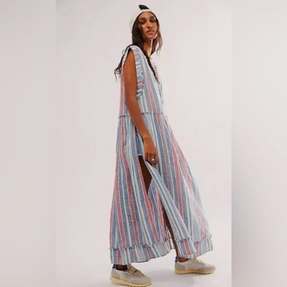 Free People XS We the Free Surf Stripe Maxi Top Tunic Dress Oversized